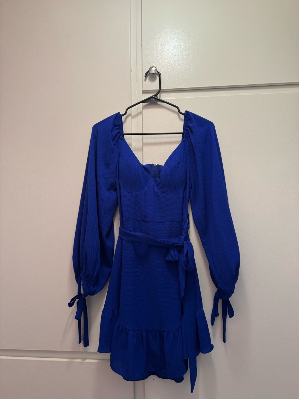 Women's Royal Blue Long-Sleeve Ruffle Mini Dress
